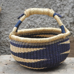 Small Blue and Yellow Round Bolgatanga Basket